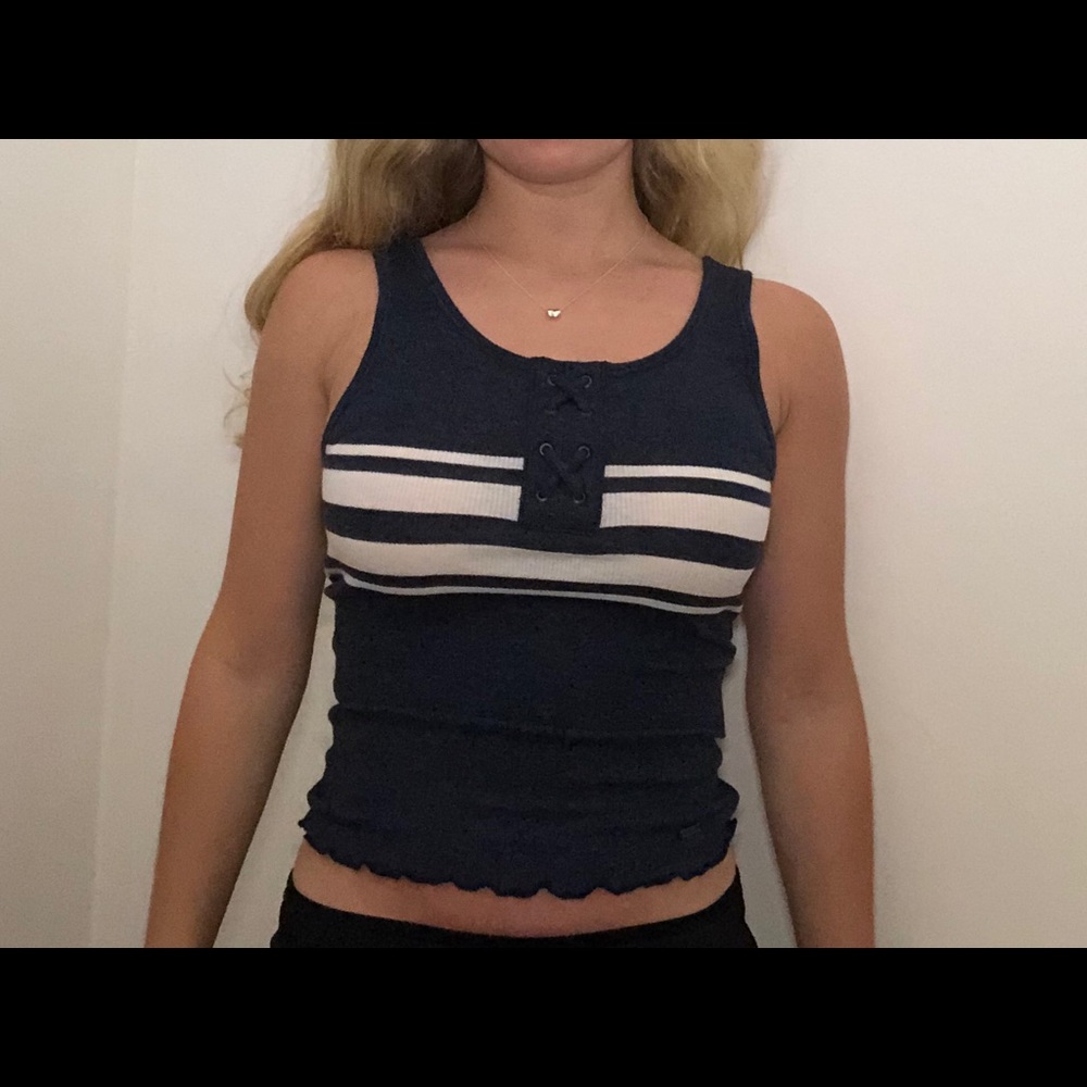 navy and white striped tank top